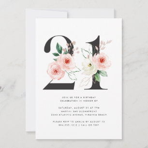 21st Birthday Modern Floral Rose Gold Greenery  Invitation