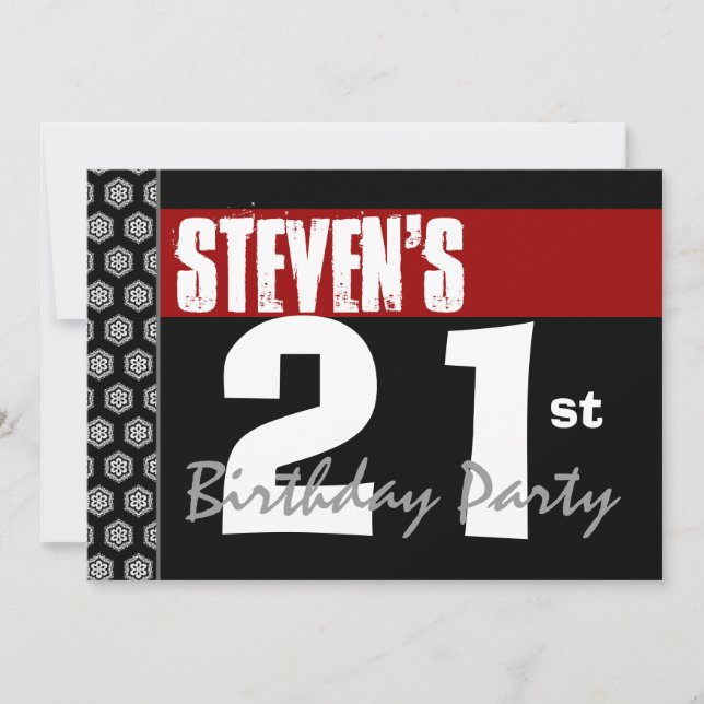 21st Birthday Modern For Him Red White Black W1696 Invitation (Front)