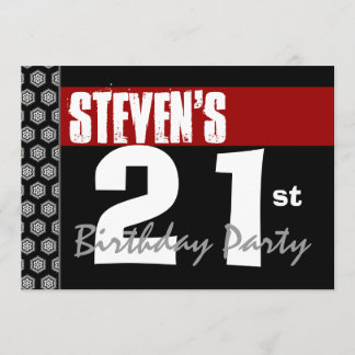 21st Birthday Modern For Him Red White Black W1696 Invitation