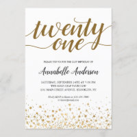 21st Birthday Modern Gold Confetti Dots Script
