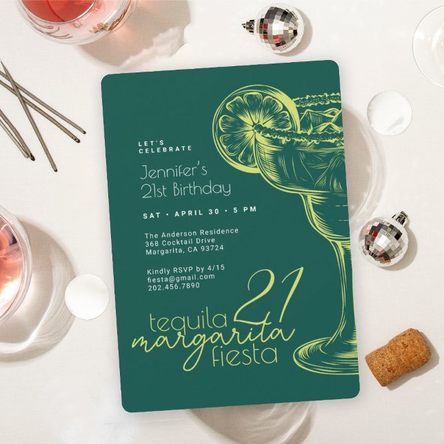 21st Birthday Modern Green Margarita Fiesta Invitation (Creator Uploaded)