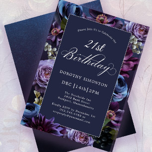21st Birthday Moody Purple Flower Invitation