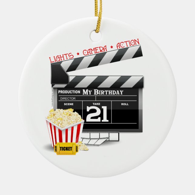 21st Birthday Movie Party Ceramic Tree Decoration (Front)
