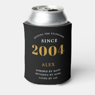 21st Birthday Name 2004 Black Gold Elegant Chic Can Cooler