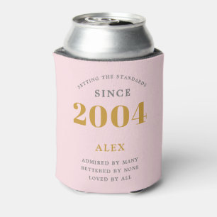 21st Birthday Name 2004 Pink Grey Elegant Chic Can Cooler