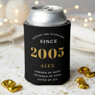 21st Birthday Name 2006 Black Gold Elegant Chic Can Cooler
