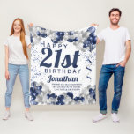 21st birthday Navy Balloons Fleece Blanket<br><div class="desc">A gorgeous navy and silver balloon happy 21st birthday fleece blanket. This fabulous design is the perfect way to wish someone a happy twenty-first birthday (or any age!) Personalise with our own custom name and message. Blue coloured typography and gorgeous navy blue and silver balloons.</div>