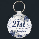 21st Birthday Navy Blue Balloons Key Ring<br><div class="desc">A gorgeous navy and silver balloon happy 21st birthday keychain. This fabulous design is the perfect way to wish someone a happy twenty-first birthday (or any age!) Personalize with our own custom name and message. Blue colored typography and gorgeous navy blue and silver balloons.</div>