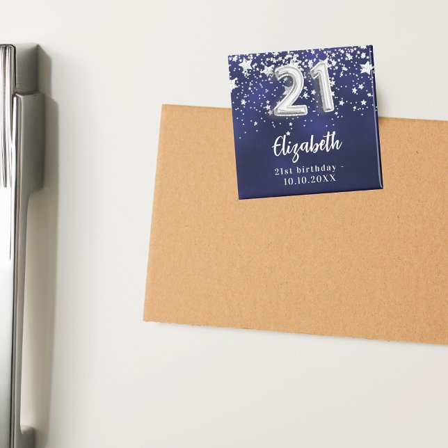 21st birthday navy blue silver stars magnet (Creator Uploaded)