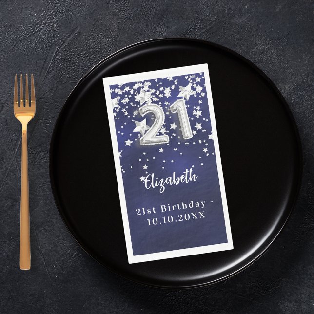 21st Birthday navy blue silver stars Napkin (Creator Uploaded)