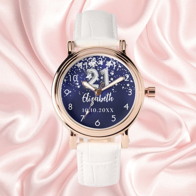 21st birthday navy blue silver stars watch (Creator Uploaded)
