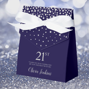 21st Birthday Navy Blue Sparkly Thank You Favour Box