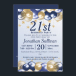 21st Birthday Navy Gold Balloons Party Invitation<br><div class="desc">A stylish 21st birthday Party Invitation . Design features navy blue and gold balloons, Gold glittery stars and navy blue text all on a pale blue gradient background. A lovely design inviting your guests to join you for a 21st birthday party celebration. Easy to customise with your own party details....</div>