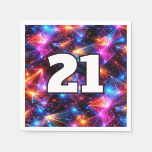 21st Birthday Neon Polygon Abstract  Napkin