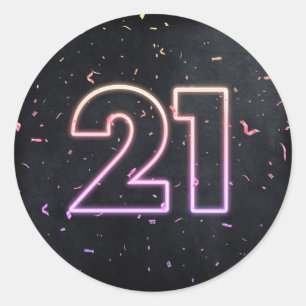 21st Birthday Neon Sign On Black Classic Round Sticker