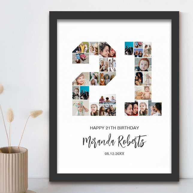 21st Birthday Number 21 Custom Photo Collage Poster (Creator Uploaded)