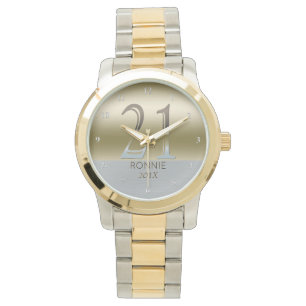 21st Birthday   Number 21 Gold Silver Metal Look Watch