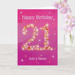 21st Birthday - Number 21 in Stars Pink Purple Card