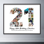 21st Birthday Number 21 Photo Collage Anniversary Poster<br><div class="desc">Mark twenty one years of wonderful memories and adventures with this captivating 21st Birthday Number Photo Collage. This customisable template is the perfect blend of creativity and sentiment, allowing you to create a truly memorable gift for your loved one's special day. Capture the essence of ten incredible years in a...</div>