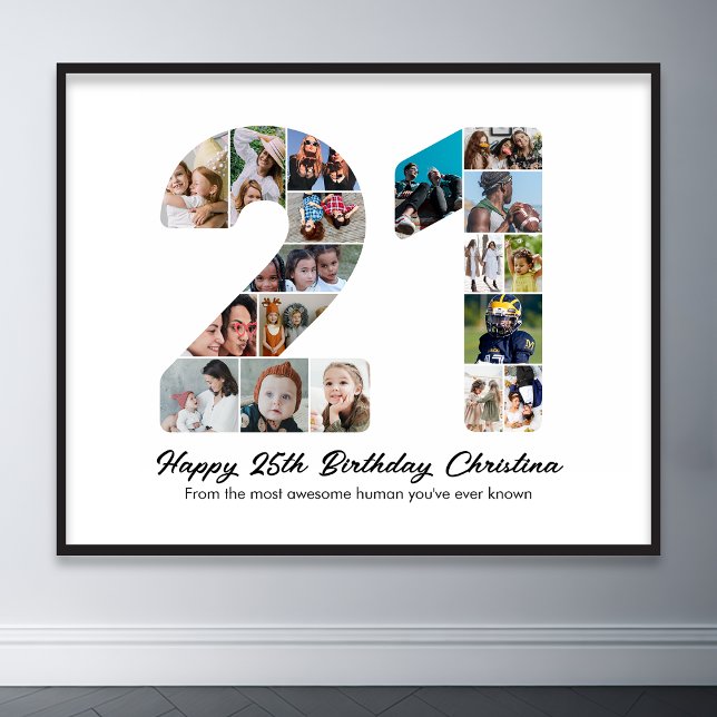 21st Birthday Number 21 Photo Collage Anniversary Poster (21st birthday number 21 photo collage)