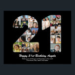 21st Birthday Number 21 Photo Collage Gift Poster<br><div class="desc">Mark years of wonderful memories and adventures with this captivating 21st Birthday Number Photo Collage. This customisable template is the perfect blend of creativity and sentiment, allowing you to create a truly memorable and personalised gift for your loved one's special day. Capture the essence of incredible years in a single...</div>
