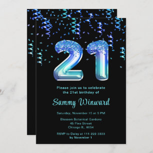21st Birthday Ocean Balloons with Confetti Invitation