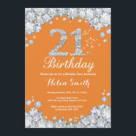 21st Birthday Orange and Silver Diamond Invitation<br><div class="desc">21st Birthday Invitation. Orange and Silver Rhinestone Diamond. Elegant Birthday Bash invite. Adult Birthday. Women Birthday. Men Birthday. For further customisation,  please click the "Customise it" button and use our design tool to modify this template.</div>