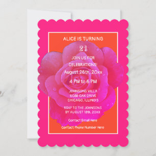 21st Birthday Orange Pink Rose Floral Modern Girly Invitation
