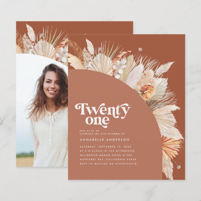 21st birthday pampas grass terracotta arch budget (Front/Back)