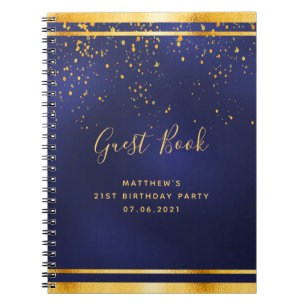 21st Birthday Party 21 dark blue gold guest book