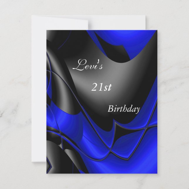 21st Birthday Party Abstract Black blue Mens Invitation (Front)
