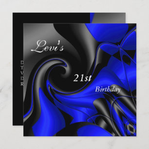 21st Birthday Party Abstract Black blue Mens Invitation