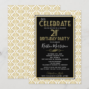 21st Birthday Party Art Deco Gatsby Roaring 1920s Invitation