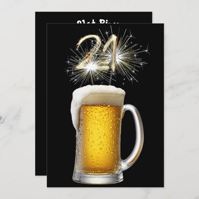 21st Birthday Party Beer and Sparklers Invitation (Front/Back)