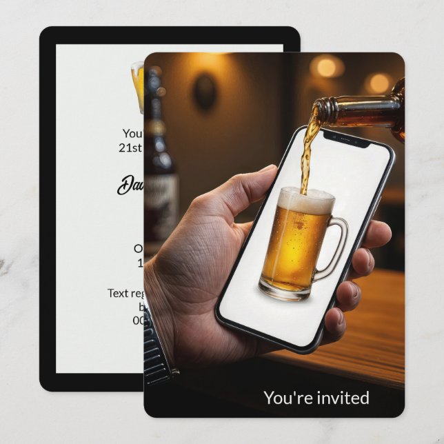 21st Birthday Party Beer Mug On a Smartphone Invitation (Front/Back)