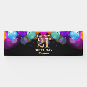 21st Birthday Party Black and Gold Balloons Banner