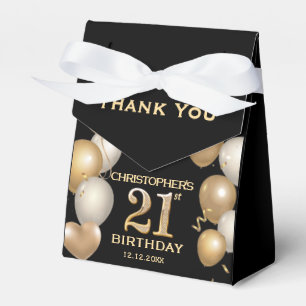 21st Birthday Party Black and Gold Balloons Favour Box