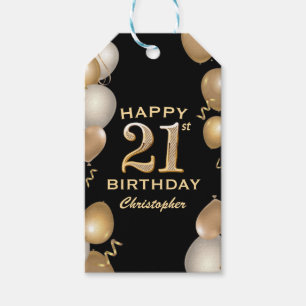 21st Birthday Party Black and Gold Balloons Gift Tags