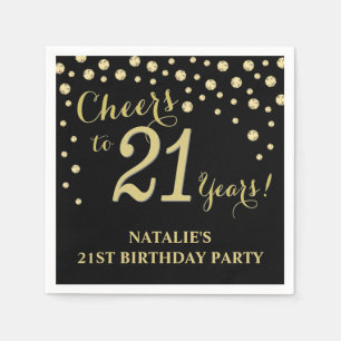 21st Birthday Party Black and Gold Diamond Napkin