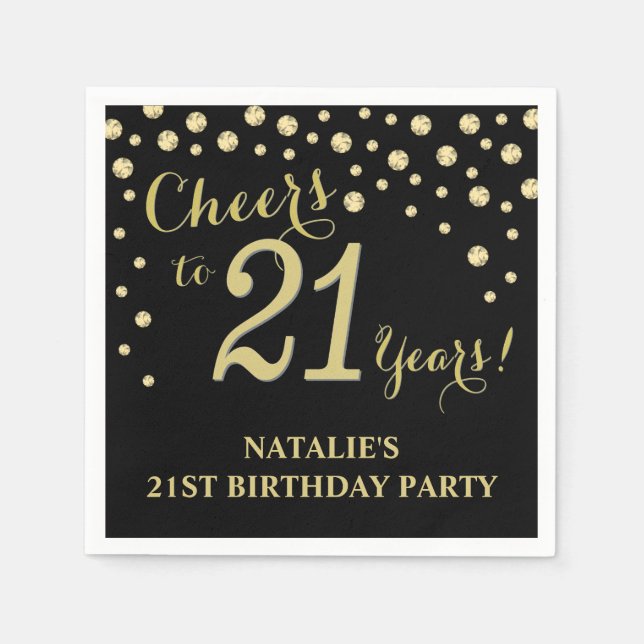 21st Birthday Party Black and Gold Diamond Napkin (Front)