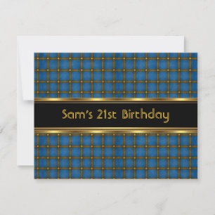 21st Birthday Party Black Blue Gold Mans Invitation