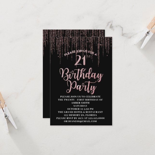 21st Birthday Party-Black & Gold Invitation  (Front/Back In Situ)