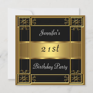 21st birthday Party Black Gold Invitation