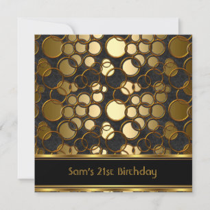 21st Birthday Party Black Gold Ornate Jewel Mans Invitation