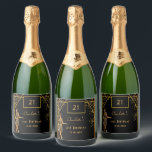 21st Birthday party black gold retro art deco Sparkling Wine Label<br><div class="desc">Elegant faux gold and black glamourous label for a retro 1920's themed 21st birthday party! Decorated with a 1920's style flapper girl,  art deco style pattern and fireworks. Personalise and add age 21,   a name and a date.  Golden text.</div>