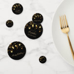 21st birthday party black gold stars glam modern confetti<br><div class="desc">Girly and feminine confetti for your 21st birthday party table setting. A chic black background decorated with dripping stars in faux gold. Templates for a date and name/age 21. Golden coloured letters. Some confetti chips with name and date, others with the text: Happy Birthday written with a trendy handlettered script...</div>