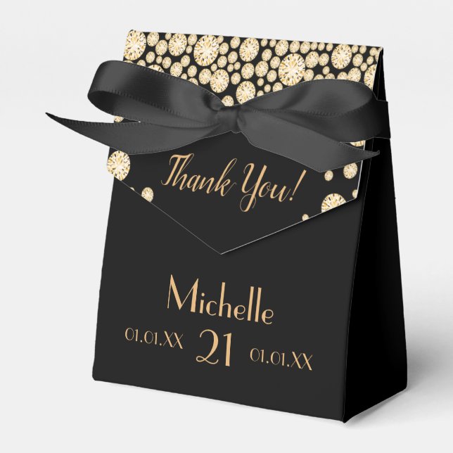 21st birthday party black gold thank you name favour box (Front Side)