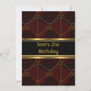 21st Birthday Party Black Leather Gold Mans Mens Invitation