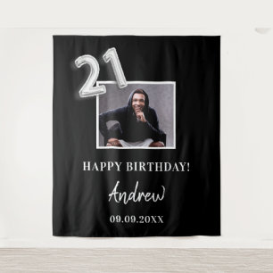 21st birthday party black photo name guy tapestry