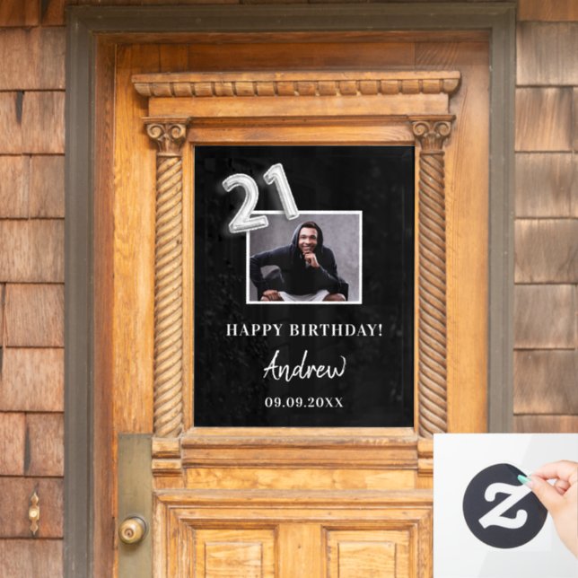 21st birthday party black photo name guy window cling (Home Door)